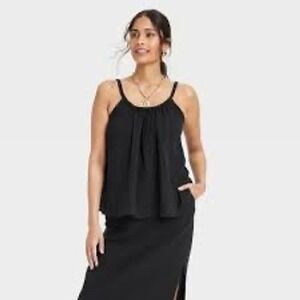 Universal Thread Black Gauze Tank Top Braided Neckline Cotton Cami XL NEW